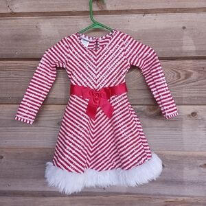 Bonnie Jean Candy Cane Striped Santa Dress
